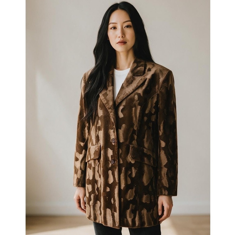Mitsu London Brown Jacket Blazer Car Coat M Faux Fur Velvet Mod Indie Grunge